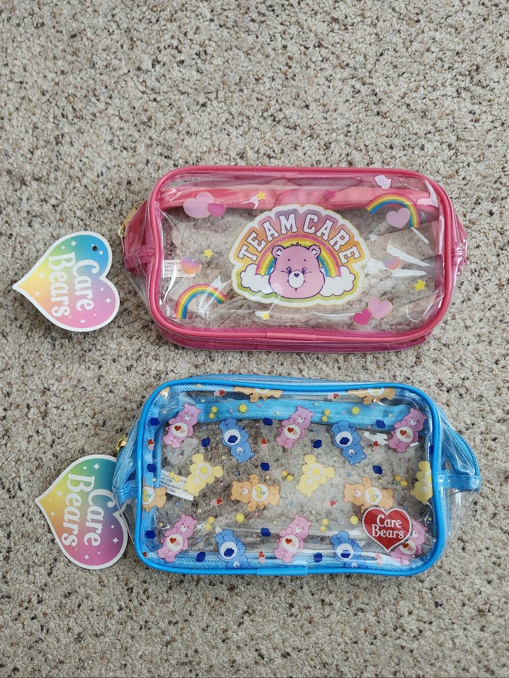 Care Bears Clear Pink and Blue Kids Cosmetic/ School Bags Set